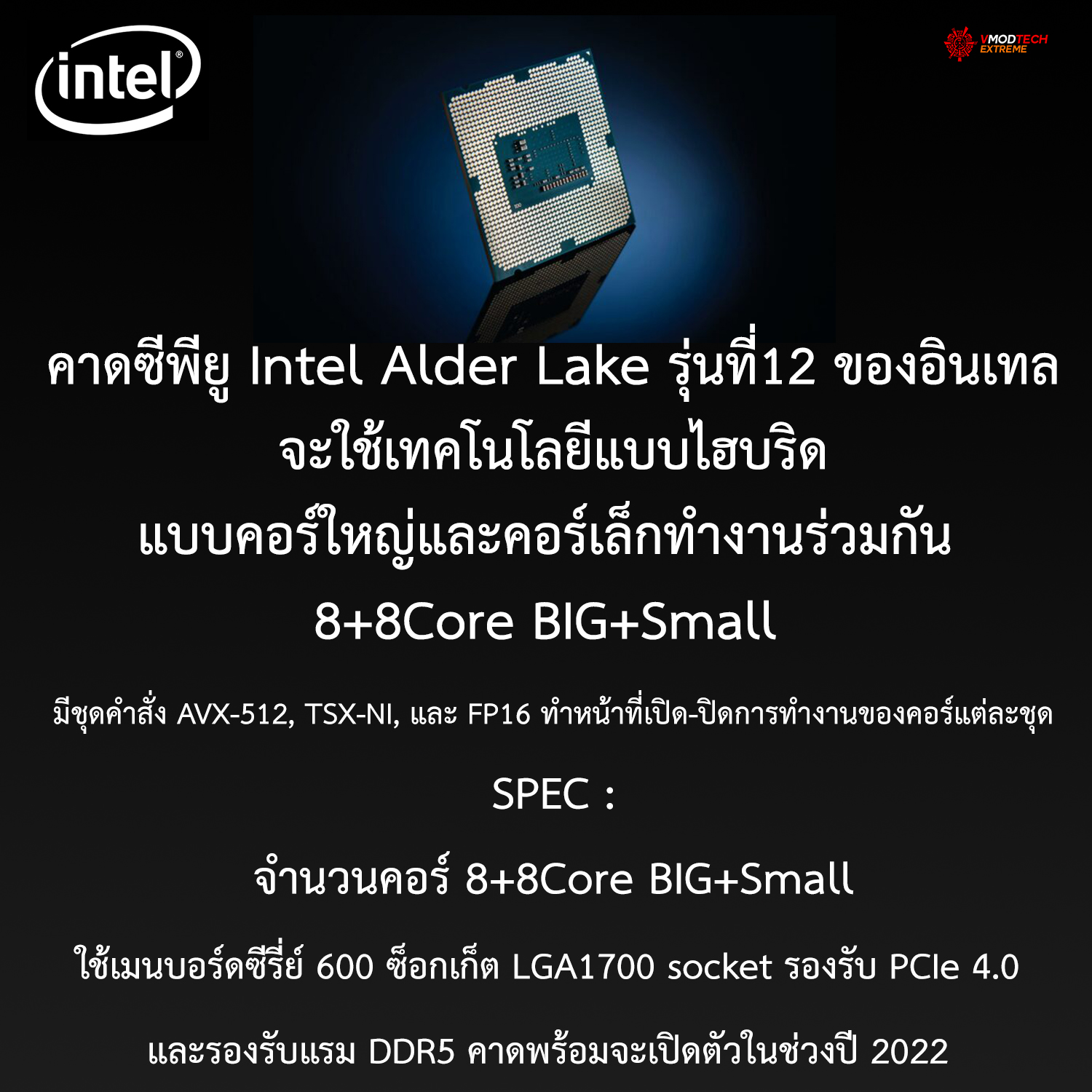 คาดซีพียู Intel Alder Lake รุ่นที่12 ของอินเทลจะใช้เทคโนโลยีแบบไฮบริดแบบคอร์ใหญ่และคอร์เล็กทำงานร่วมกัน 