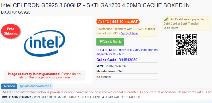 intel-celeron-g5925-dual-core-desktop-cpu-740x361 intel celeron g5925 dual core desktop cpu 740x361 หลุด!! ซีพียู Intel Celeron G5925 และ Celeron G5905 รุ่นใหม่ล่าสุดวางจำหน่ายในราคา 62ปอนด์ , 51ปอนด์ หรือประมาณ 2,4XXบาท และ 1,9XXบาทอย่างไม่เป็นทางการ