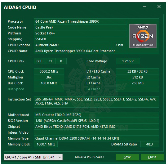aida64 AMD RYZEN THREADRIPPER 3990X PROCESSOR REVIEW