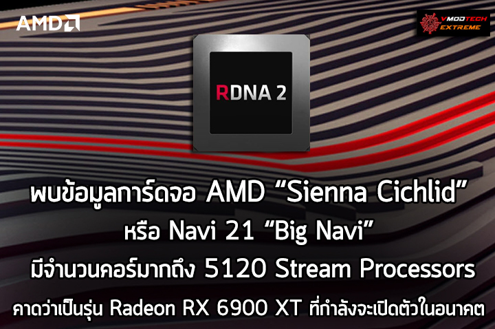 พบข้อมูลการ์ดจอ AMD “Sienna Cichlid” หรือ Navi 21 “Big Navi” มีจำนวนคอร์มากถึง 5120 Stream Processors กันเลยทีเดียว 