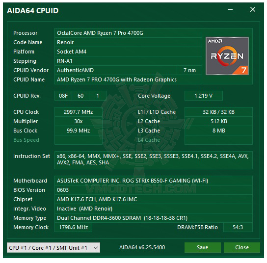 aida4 AMD RYZEN 7 PRO 4750G PROCESSOR REVIEW