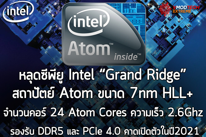 intel-grand-ridge-atom-7nm-hll intel grand ridge atom 7nm hll หลุดซีพียู Intel Grand Ridge สถาปัตย์ Atom ขนาด 7nm HLL+ มีจำนวนคอร์ 24 Atom Cores รองรับ DDR5 และ PCIe 4.0 คาดเปิดตัวในปี2021