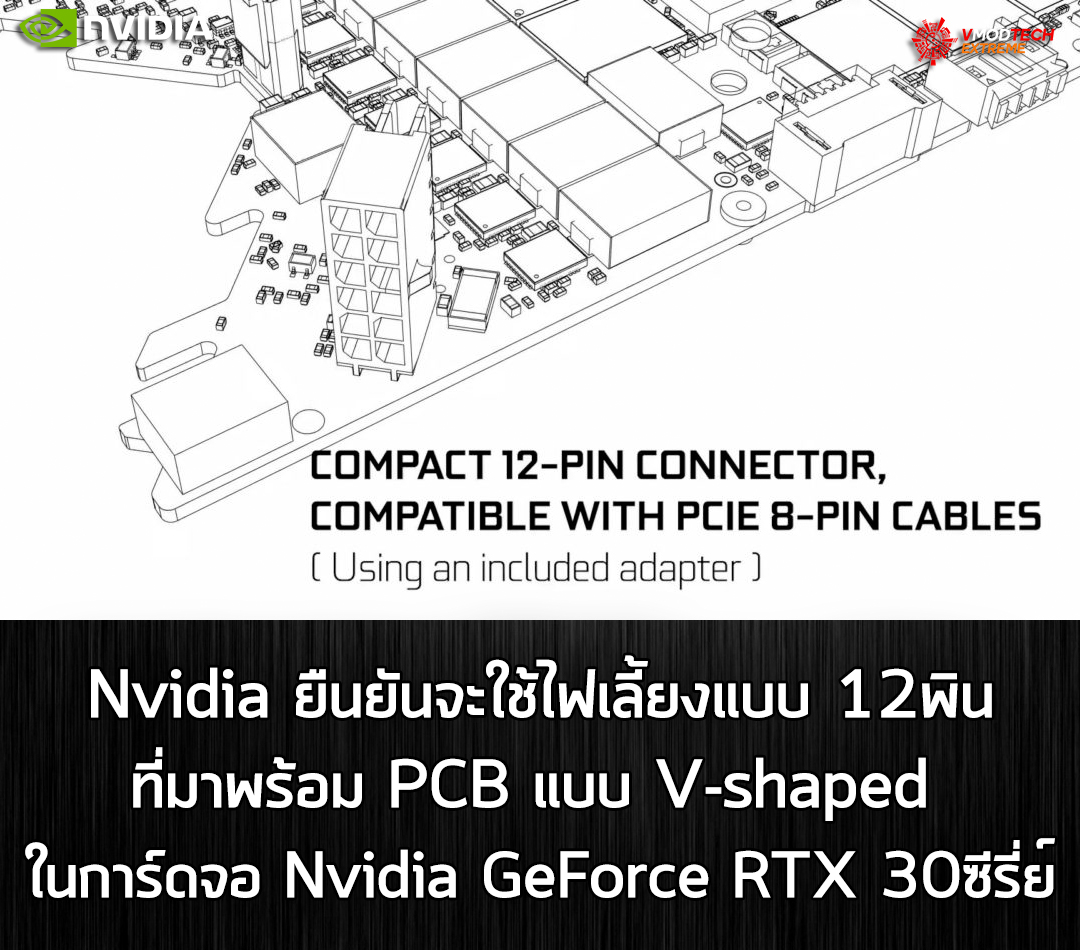 nvidia confirms 12 pin power connector and v shaped pcb for geforce rtx 30 series Nvidia ยืนยันจะใช้ไฟเลี้ยงแบบ 12พินที่มาพร้อม PCB แบบ V shaped ในการ์ดจอ Nvidia GeForce RTX 30ซีรี่ย์