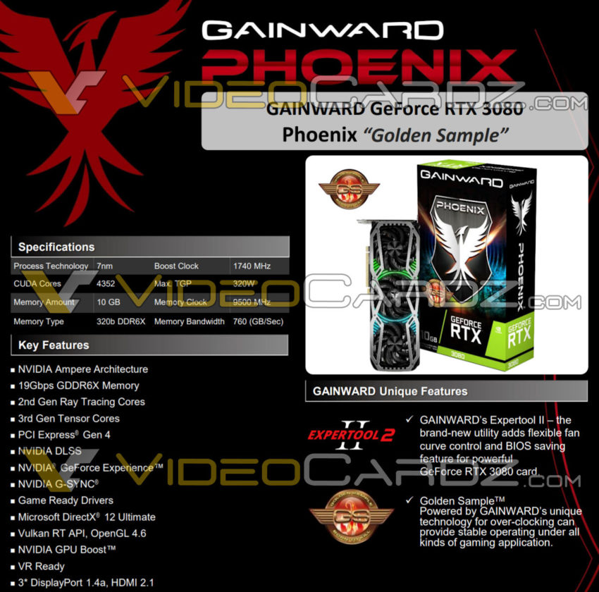 gainward rtx 3080 phoenix specs 850x840 หลุดภาพการ์ดจอในรุ่น GAINWARD GeForce RTX 3090 และ RTX 3080 Phoenix อย่างไม่เป็นทางการ