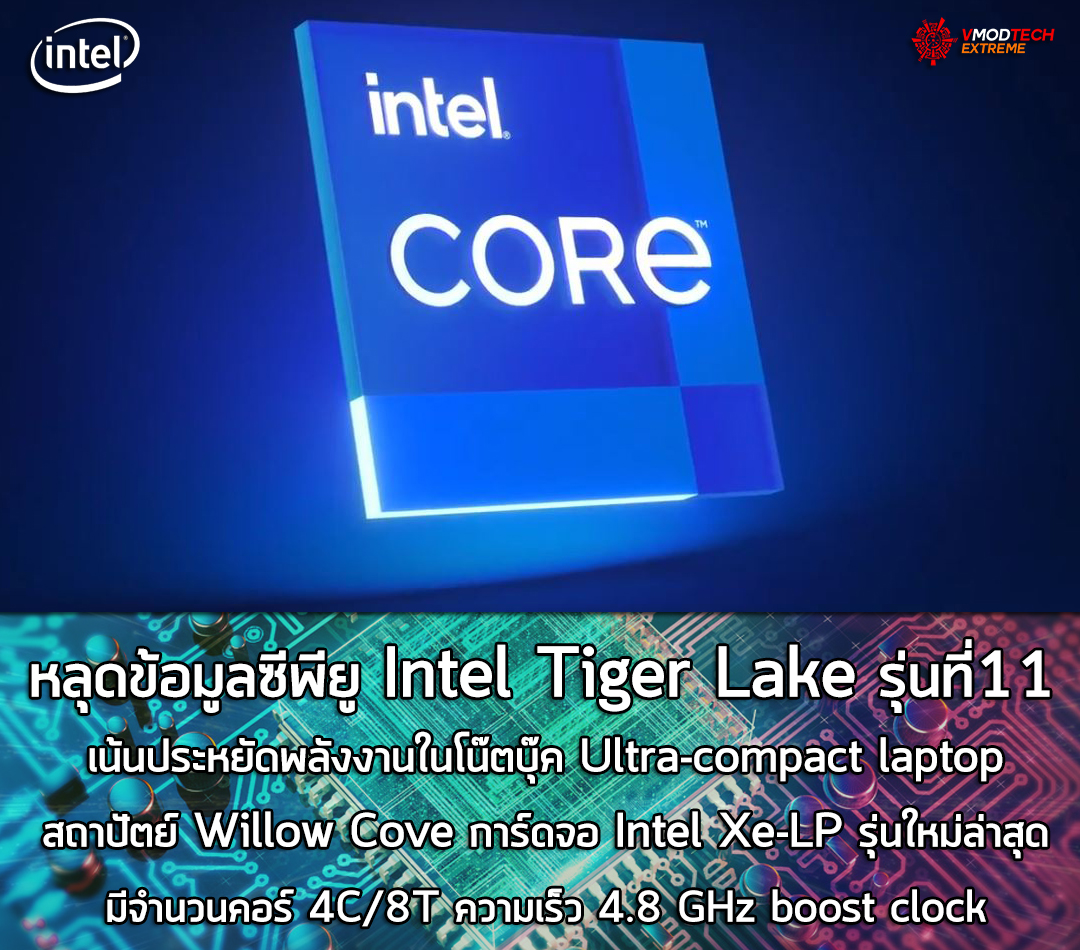 intel-tiger-lake-11th-gen-videos-leak intel tiger lake 11th gen videos leak หลุดข้อมูลซีพียู Intel Tiger Lake รุ่นที่11 ก่อนเปิดตัวอย่างเป็นทางการเป็นซีพียูเน้นประหยัดพลังงานที่ใช้งานในบรรดา Ultra compact laptop รุ่นใหม่ล่าสุดที่กำลังจะเปิดตัวในเร็วๆนี้