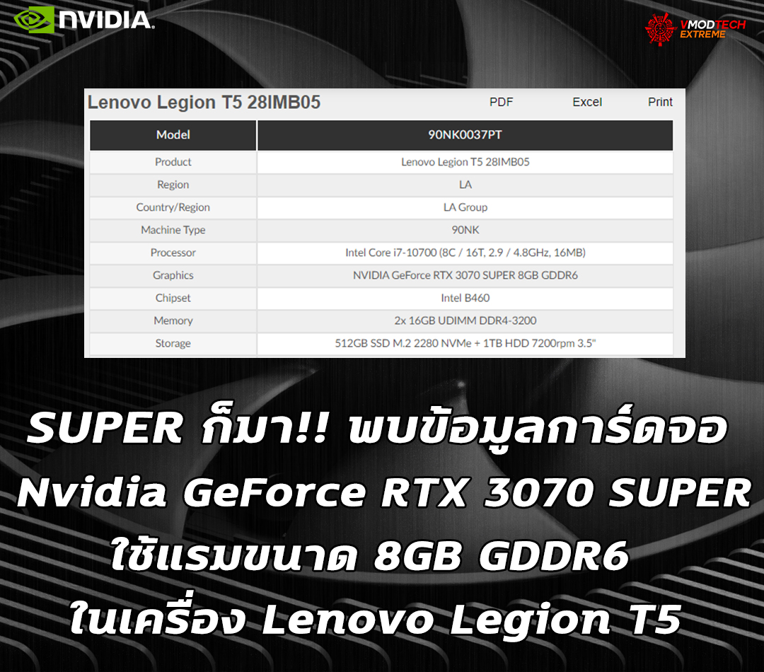nvida geforce rtx 3070 super lenovo legion t51 เจออีก!! พบข้อมูลการ์ดจอ GeForce RTX 3070 SUPER ในเครื่อง Lenovo Legion T5
