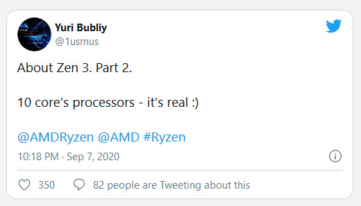 2020 09 08 10 32 53 ลือ!! ซีพียู AMD Ryzen 4000 ในสถาปัตย์ Zen3 จะมีรุ่น 10คอร์ประสิทธิภาพสูงเอาไว้ต่อกรกับคู่แข่ง 