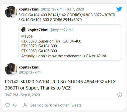 2020 09 09 11 19 55 ลือ!! NVIDIA GeForce RTX 3060 Ti หรือ SUPER อาจจะมีจำนวนคูด้าคอร์สูงถึง 4864 CUDA cores กันเลยทีเดียว
