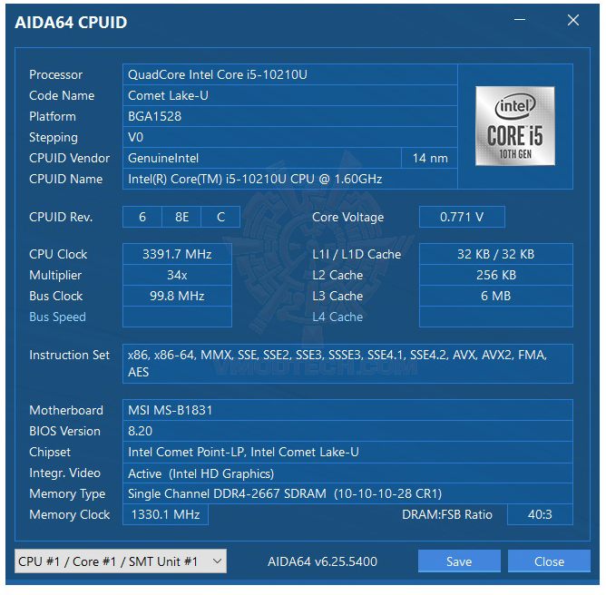 aida64 MSI Cubi 5 10M Mini PC Review
