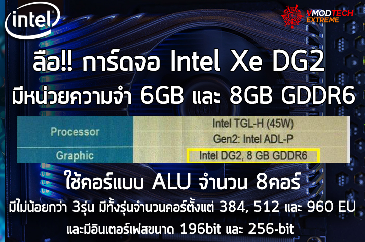 intel xe dg2 alu 8core 6 8gb gddr6 ลือ!! การ์ดจอ Intel Xe DG2 มีหน่วยความจำ 6GB และ 8GB GDDR6 