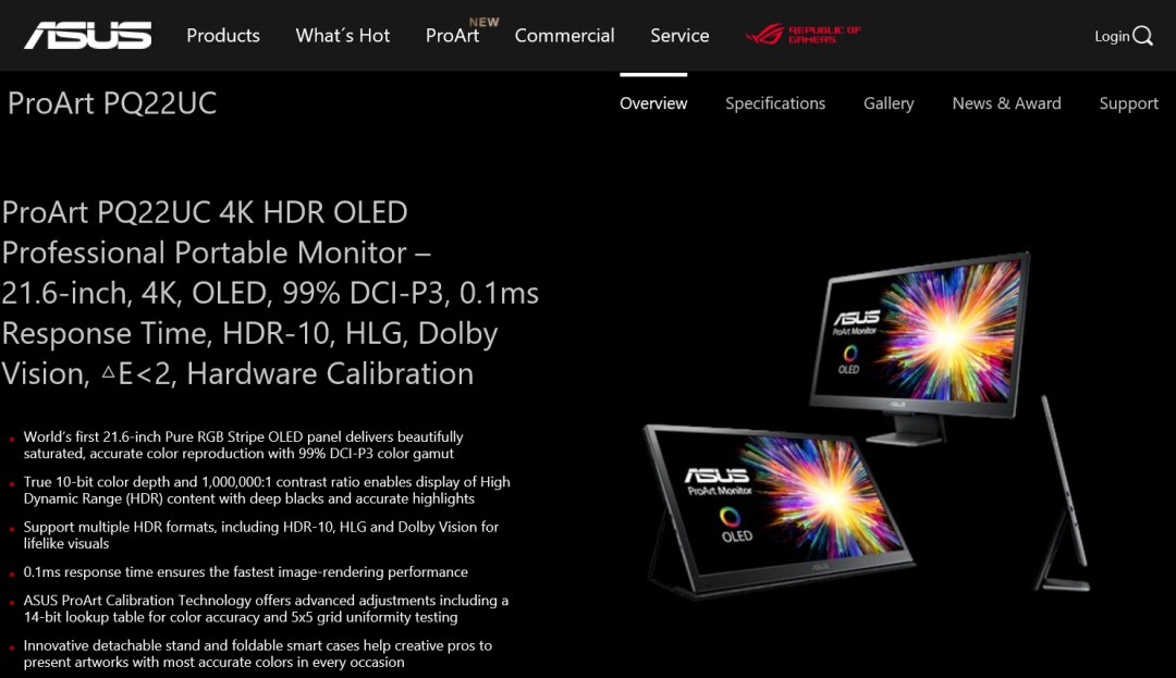 a ASUS ProArt PQ22U 4K HDR OLED Professional Portable Monitor 21.6 inch Review