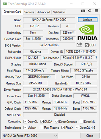 gpuz Nvidia GeForce RTX 3090 Mining Result