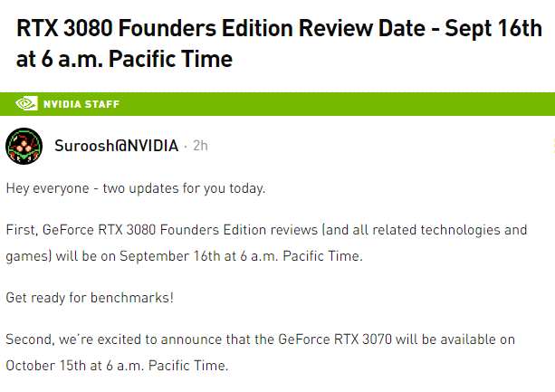 nvidia-geforce-rtx-3080-3070-release-dates nvidia geforce rtx 3080 3070 release dates NVIDIA เลื่อนเปิดตัวการ์ดจอ Nvidia GeForce RTX 3070 ออกไปเป็นวันที่ 29 ตุลาคม 2020
