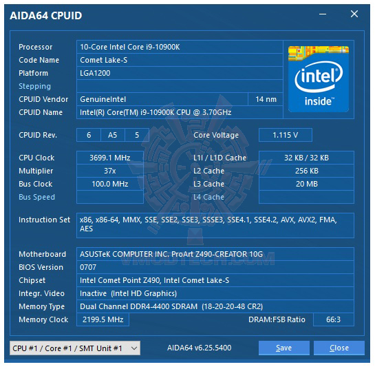 aida4 ASUS ProArt Z490 CREATOR 10G REVIEW