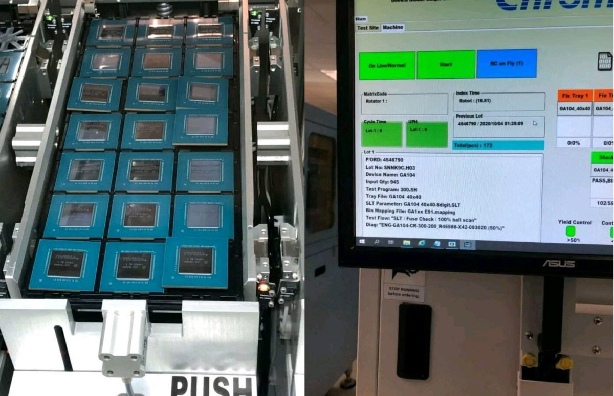 nvidia ga104 gpu tray 1200x775 พบชิปการ์ดจอ NVIDIA ในรหัส GA104 300 ในรุ่น GeForce RTX 3070 คาดว่าเป็นรุ่น Mobile ที่กำลังผ่านการ Validation ตรวจสอบ