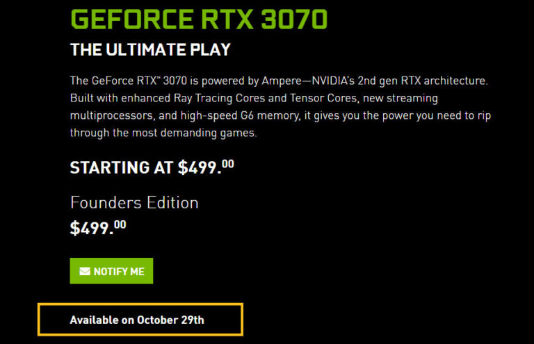 nvidia geforce rtx 3070 launch date 1 768x495 NVIDIA เผยการ์ดจอ GeForce RTX 3090 และ RTX 3080 ที่อาจจะขาดตลาดยาวไปจนถึงปี 2021 