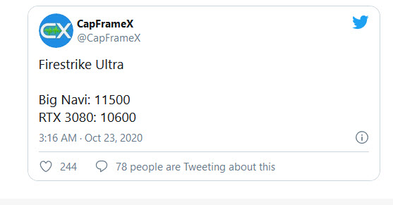 2020 10 23 10 10 54 พบข้อมูลปริศนา AMD Radeon RX 6000 Big Navi ประสิทธิภาพแรงกว่า Nvidia Geforce RTX 3080 ในโปรแกรม 3DMark Firestrike Ultra อย่างไม่เป็นทางการ