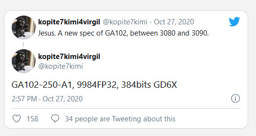 2020 10 28 13 56 52 ลือ!! NVIDIA อาจจะเตรียมเปิดตัว Nvidia GeForce RTX 3080 Ti ที่มีจำนวนคอร์มากถึง 9984 CUDA cores กันเลยทีเดียว