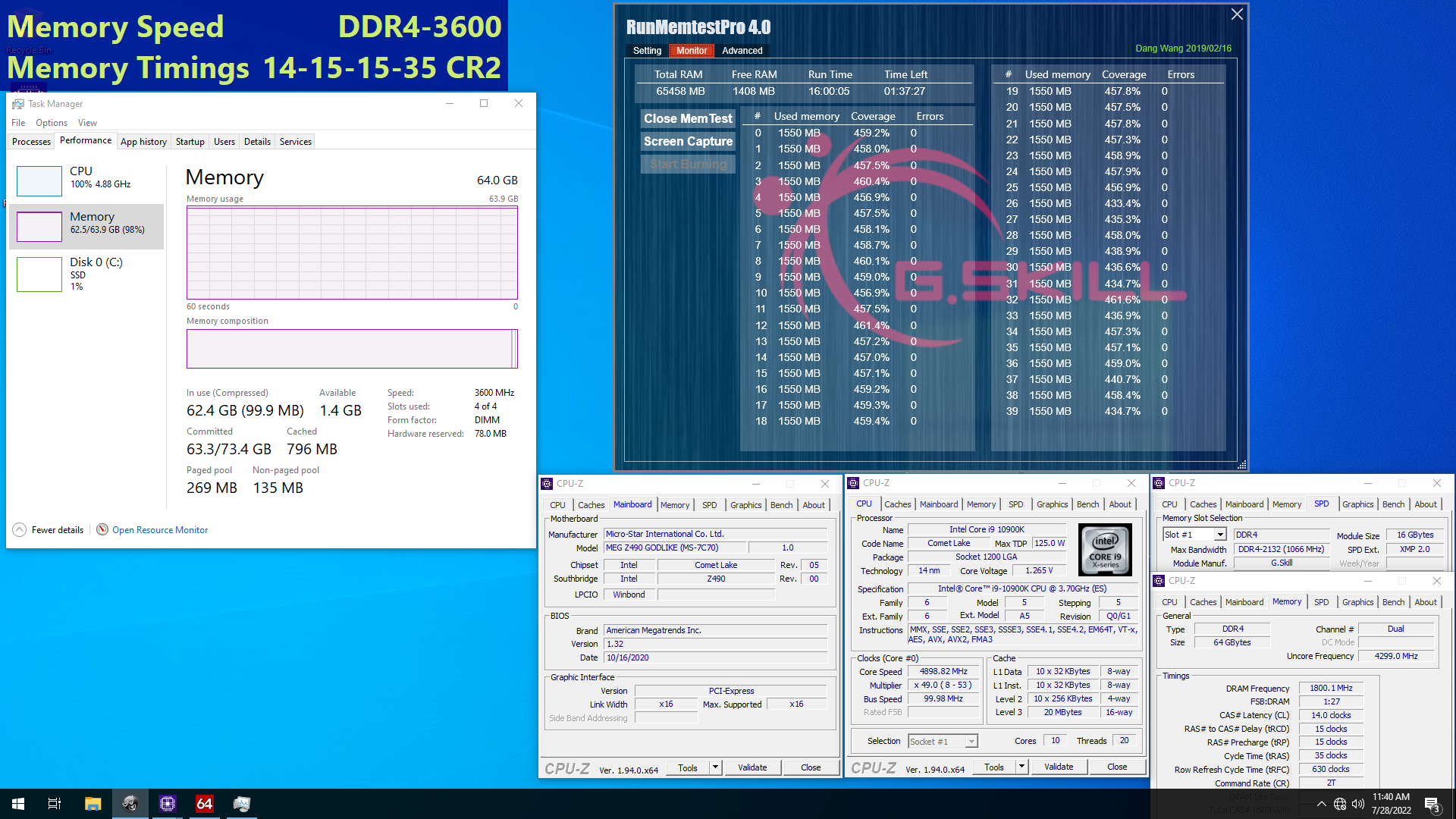 03 3600c16 16gbx4 msi G.SKILL เปิดตัวแรม G.SKILL Trident Z Neo DDR4 รุ่นใหม่ล่าสุดมีสเปกให้เลือก 3รุ่น DDR4 4000 CL16 2x16GB , DDR4 3800 CL14 16 16 36 32GB (16GBx2) และ DDR4 4000 CL18 22 22 42 64GB (32GBx2) ที่ออกมาสำหรับซีพียู AMD Ryzen 5000ซีรี่ย์ ZEN3 โดยเฉพาะ