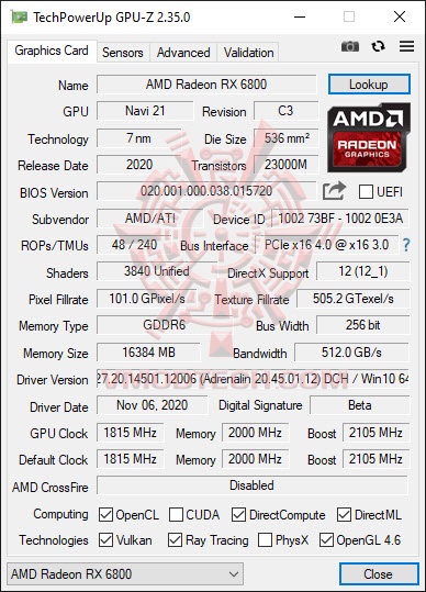 gpude AMD Radeon RX 6800 16GB Review