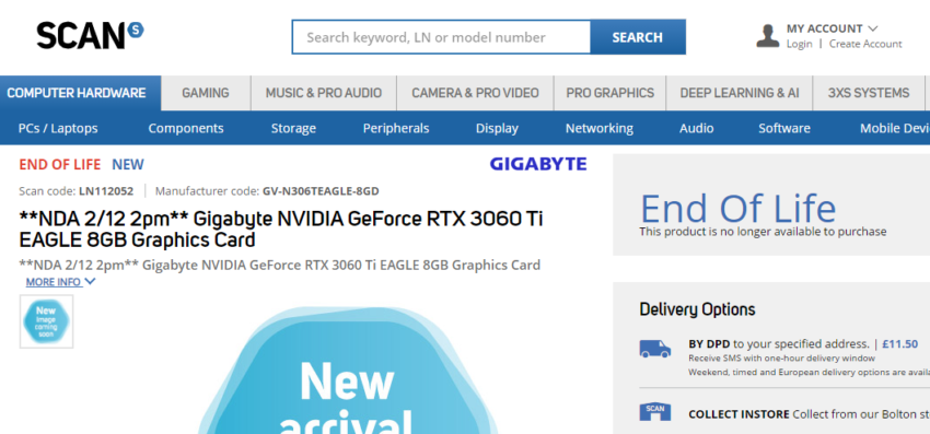 scan uk gigabyte rtx3060ti eagle 850x397 หลุดราคาการ์ดจอ NVIDIA GeForce RTX 3060 Ti ในฝั่งยุโรป