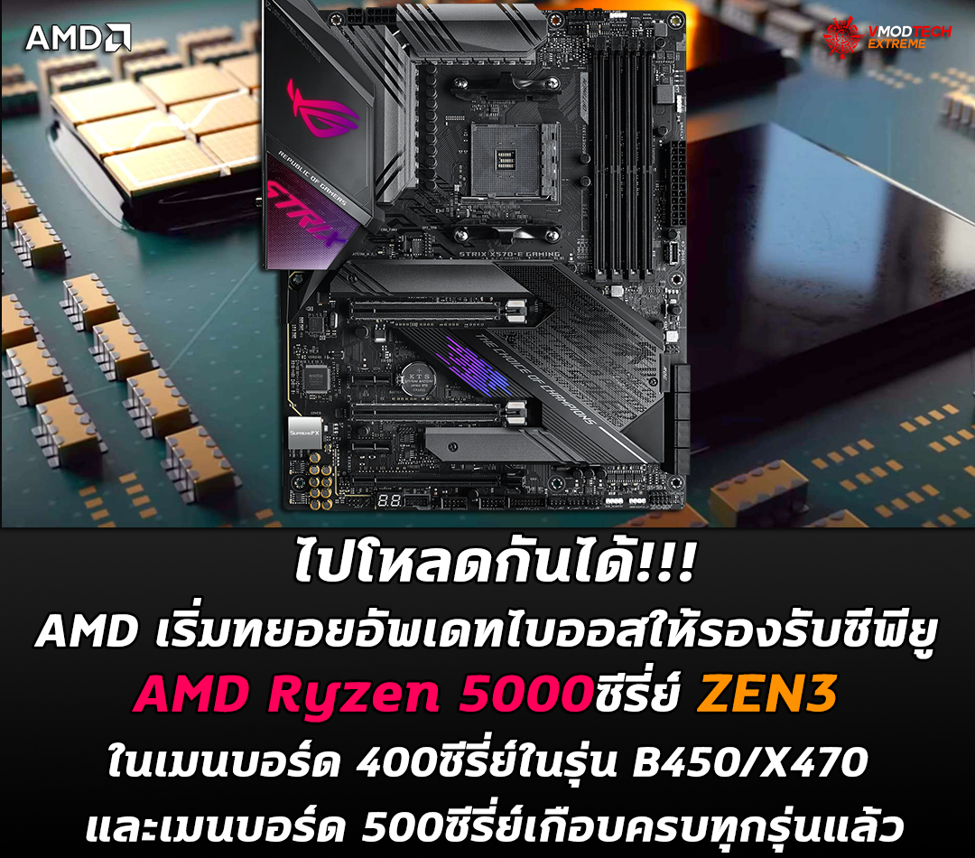 amd bios zen3 400 500mb AMD เริ่มทยอยอัพเดทไบออสให้รองรับซีพียู AMD Ryzen 5000ซีรี่ย์ ZEN3 ในเมนบอร์ด 400ซีรี่ย์ในรุ่น B450/X470 และเมนบอร์ด 500ซีรี่ย์เกือบทุกรุ่นแล้ว