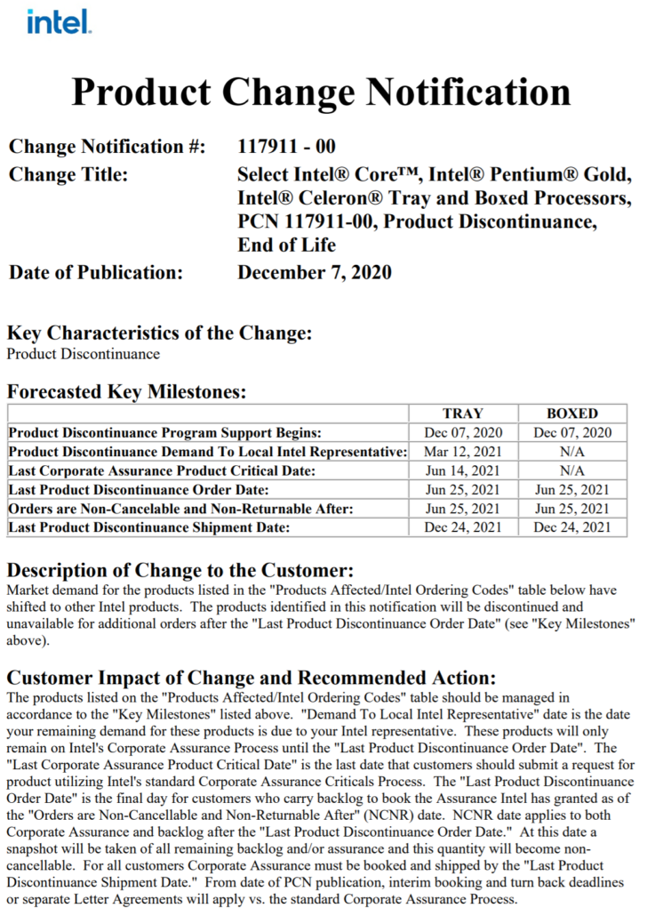 intel 9th gen desktop coffee lake cpus discontinued eol 1 728x1030 Intel ประกาศยุติการผลิตซีพียู Intel 9th Gen ในรุ่นที่9 รวมไปถึงซีพียูรุ่นท็อปอย่าง Core i9 9900K ลือ!! คาดอาจเตรียมการเพื่อผลิตซีพียูรุ่นใหม่ Intel 11th Gen รุ่นที่ 11 ไว้รอปีหน้า