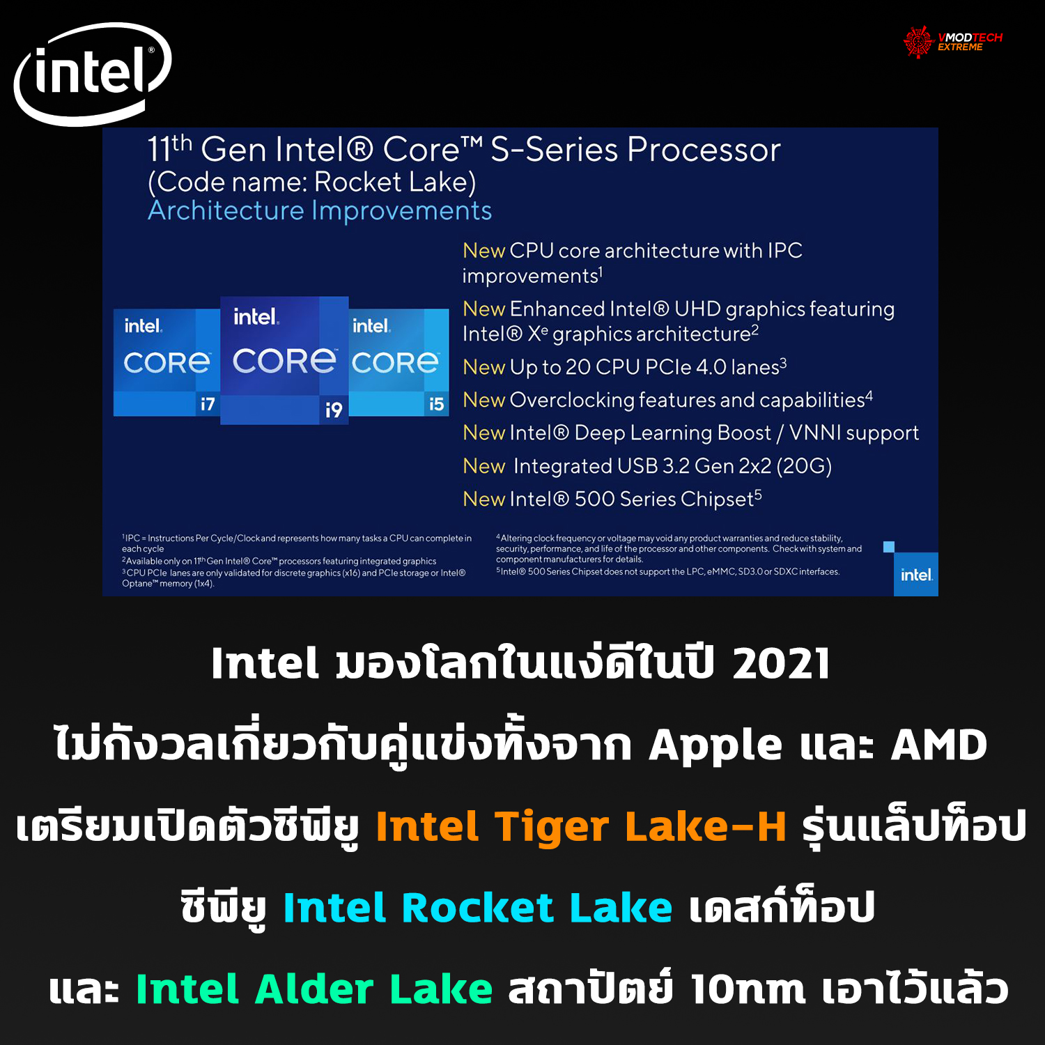 intel evp is optimistic about 2021 Intel มองโลกในแง่ดีในปี 2021 ไม่กังวลเกี่ยวกับคู่แข่งทั้งจาก Apple และ AMD เพราะเตรียมเปิดตัวซีพียู Intel Tiger Lake H / Rocket Lake และ Alder Lake เอาไว้แล้ว