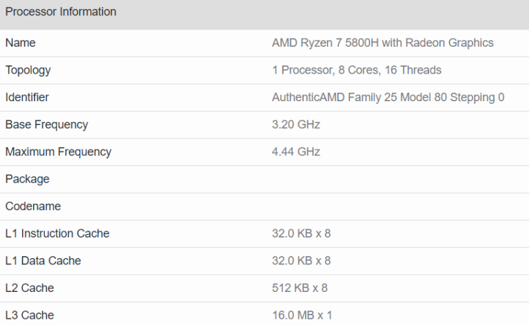 amd ryzen 7 5800h geekbench specs 768x472 หลุดผลทดสอบซีพียู AMD Ryzen 7 5800H ประสิทธิภาพแรงกว่าเดิม 15% เมื่อเทียบกับ Ryzen 7 4800H