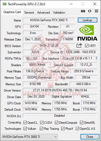 gpuz ASUS Dual GeForce RTX 3060 Ti OC Edition Review
