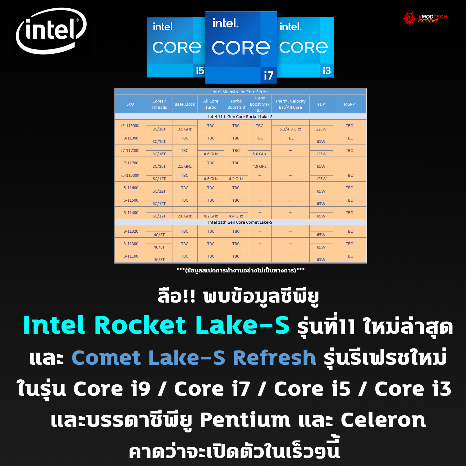 intel rocket lake s 11th gen comet lake s refresh ลือ!! พบข้อมูลซีพียู Intel Rocket Lake S รุ่นที่11 ใหม่ล่าสุดและ Comet Lake S Refresh รุ่นรีเฟรชใหม่ที่คาดว่าจะเปิดตัวในเร็วๆนี้ 