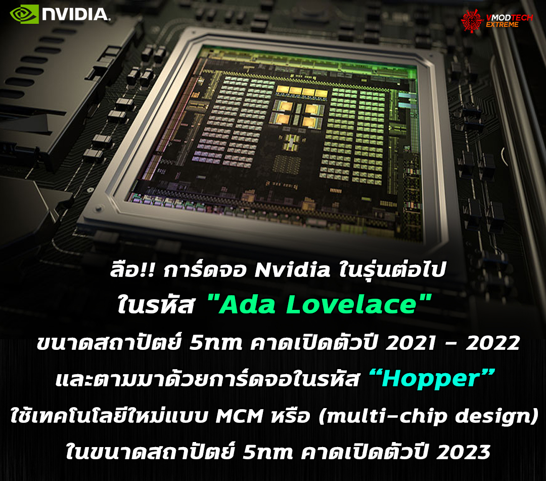 nvidia ada lovelace and hopper 5nm gpu 2022 2023 ลือ!! การ์ดจอ Nvidia ในรุ่นต่อไปในรหัส Ada Lovelace ขนาดสถาปัตย์ 5nm คาดเปิดตัวปี 2021   2022 