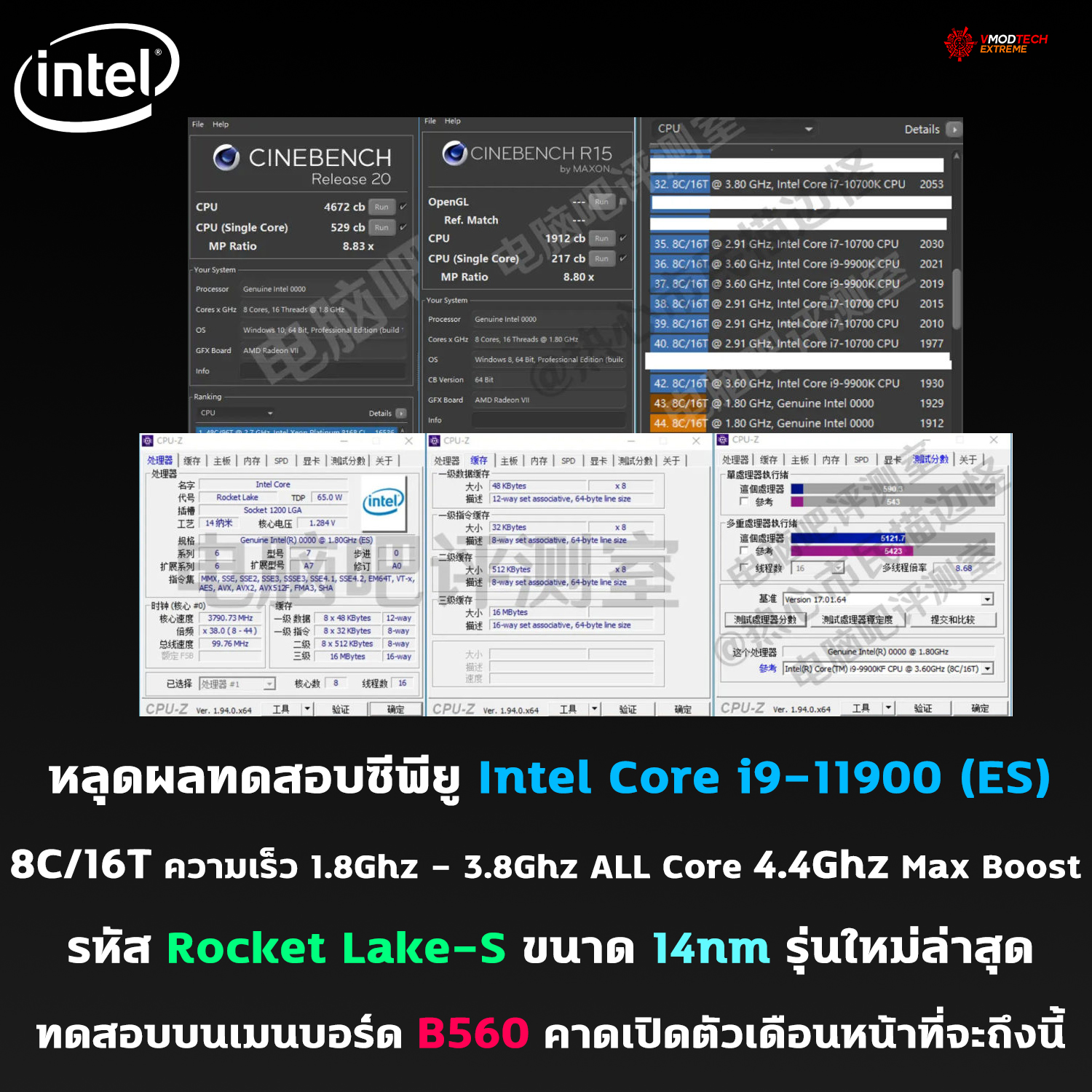 intel-core-i9-11900-es-benchmark intel core i9 11900 es benchmark หลุดผลทดสอบซีพียู Intel Core i9 11900 ในรหัส Rocket Lake S รุ่นใหม่ล่าสุดทดสอบบนเมนบอร์ด B560 รุ่นใหม่ล่าสุด