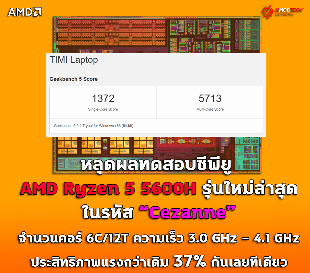 amd-ryzen-5-5600h-6c12t-cezanne amd ryzen 5 5600h 6c12t cezanne หลุดผลทดสอบซีพียู AMD Ryzen 5 5600H 6C/12T รุ่นใหม่ล่าสุดในรหัส Cezanne ประสิทธิภาพแรงกว่าเดิม 37% กันเลยทีเดียว