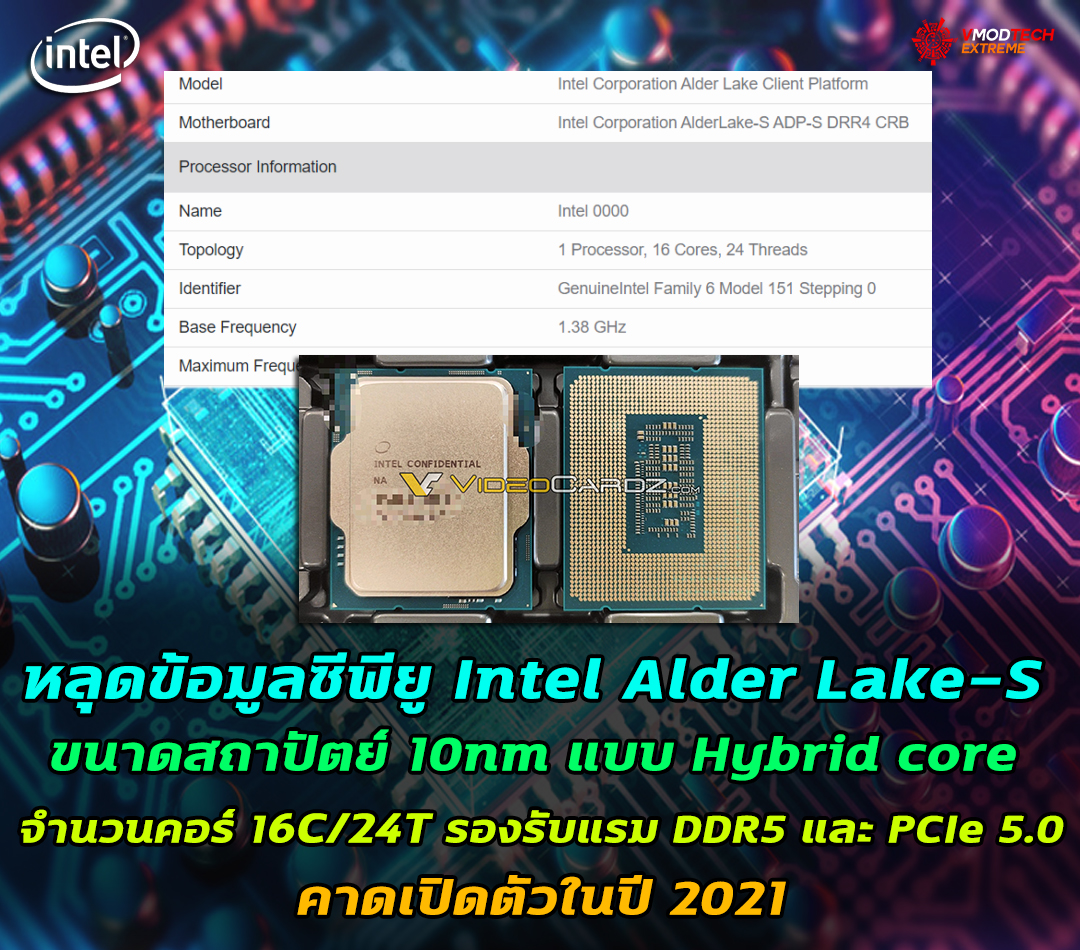 intel-alder-lake-s-10nm-2021 intel alder lake s 10nm 2021 หลุดข้อมูลซีพียู Intel Alder Lake S ขนาดสถาปัตย์ 10nm มีจำนวนคอร์ 16C/24T รุ่นใหม่ล่าสุดที่ยังไม่เปิดตัวอย่างเป็นทางการ