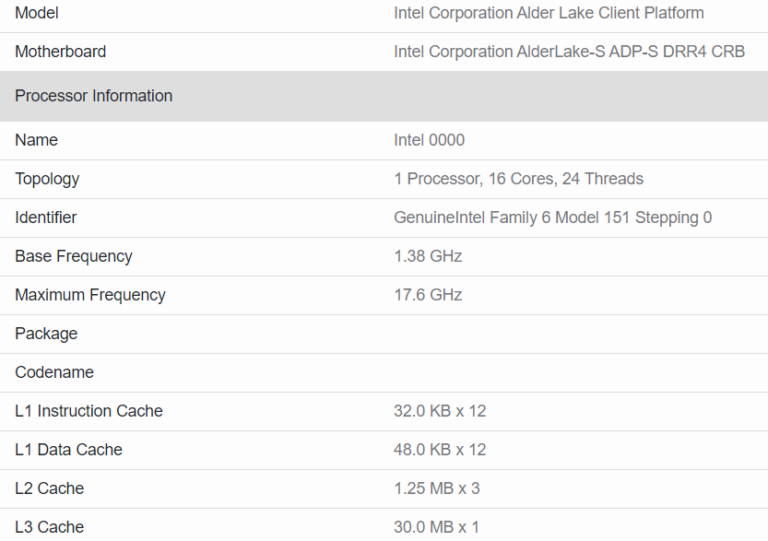 intel-alder-lake-s-geekbench-768x541 intel alder lake s geekbench 768x541 หลุดข้อมูลซีพียู Intel Alder Lake S ขนาดสถาปัตย์ 10nm มีจำนวนคอร์ 16C/24T รุ่นใหม่ล่าสุดที่ยังไม่เปิดตัวอย่างเป็นทางการ