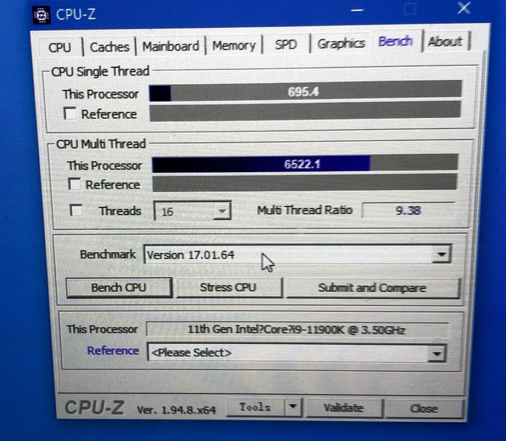 intel core i9 11900k cpuz 1 หลุดผลทดสอบ Intel Core i9 11900K โอเวอร์คล๊อกที่ความเร็ว 5.2GHz ประสิทธิภาพ Single Threaded แรงทะลุ 700คะแนนในโปรแกรม CPU Z กันเลยทีเดียว 