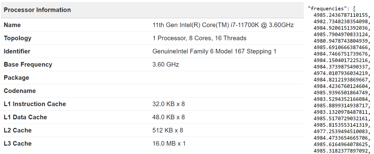 intel core i7 11700k specifications 1200x496 หลุดผลทดสอบซีพียู Intel Core i7 11700K รหัส Rocket Lake S รุ่นใหม่ล่าสุดความเร็ว 3.6Ghz   5.0 GHz ในโปรแกรม Geekbench