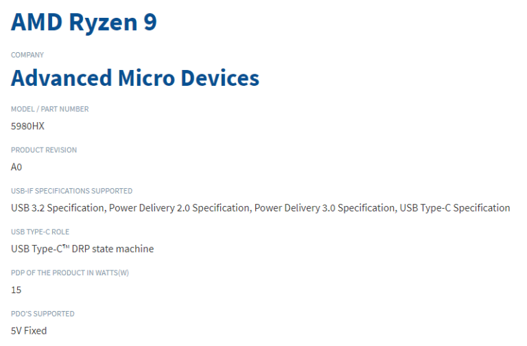 amd ryzen 9 5980hx cpu 768x504 พบข้อมูลซีพียู AMD Ryzen 9 5980HX และ Ryzen 7 5700G ในฐานข้อมูลเว็บไซต์ USB IF  