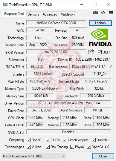 gpug3 MSI GeForce RTX 3080 SUPRIM X 10G Review