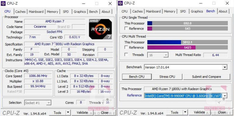 amd ryzen 7 5800u gpuz 1 768x381 หลุดผลทดสอบซีพียู AMD Ryzen 7 5800U รหัส Cezanne สถาปัตย์ “Zen3” รุ่นประหยัดพลังงานกินไฟประมาณ 15 25W ใช้งานในแล็ปท็อป