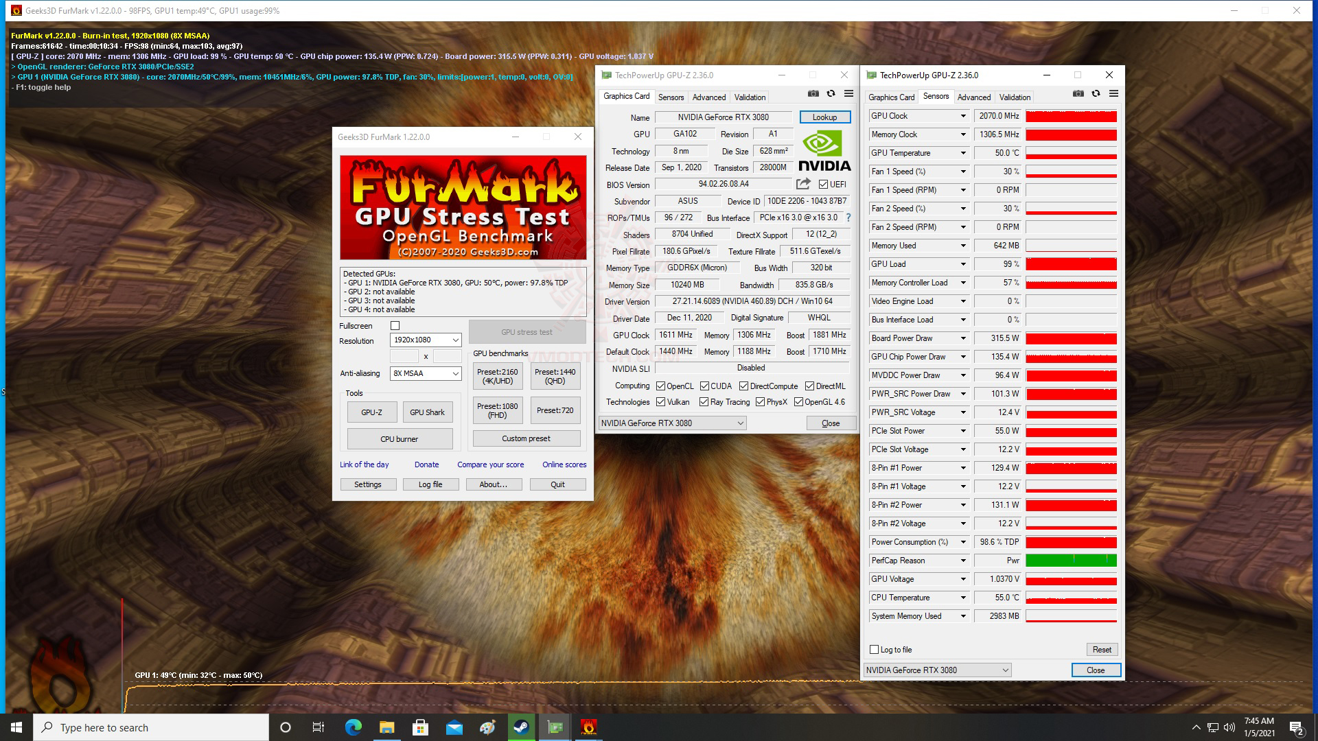 furmark oc ASUS GeForce RTX 3080 10GB EKWB Review