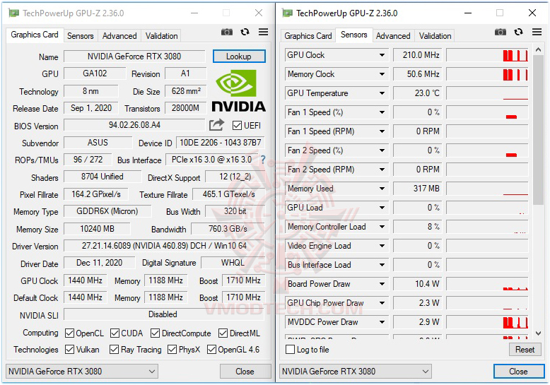 gpuz ASUS GeForce RTX 3080 10GB EKWB Review