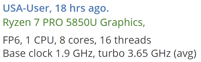 amd ryzen 7 pro 5850u processor e1611921238588 หลุดพบข้อมูลซีพียู AMD Ryzen 7 PRO 5850U และ Ryzen 5 PRO 5650U ในซีรี่ย์ PRO ที่ใช้งานในแล็ปท็อป 