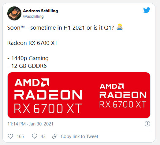 2021 02 01 9 57 04 ลือ!! การ์ดจอ AMD Radeon RX 6700 XT รุ่นใหม่ที่ยังไม่เปิดตัวมีขนาดแรม 12GB GDDR6 คาดเปิดตัวไตรมาสแรกปี 2021 