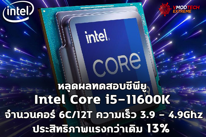 intel core i5 11600k benchmark หลุดผลทดสอบซีพียู Intel Core i5 11600K จำนวนคอร์ 6C/12T ประสิทธิภาพแรงกว่าเดิม 13% 