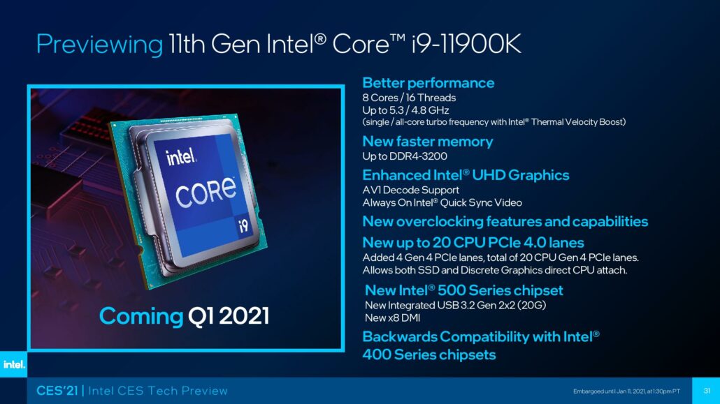 ces2021 inteltechpreview final page 031 1030x579 หลุดผลทดสอบ Intel Core i9 11900K ประสิทธิภาพแรงกว่า Core i9 10900K รุ่นเก่ามากถึง 11% ในการเล่นเกมส์ 