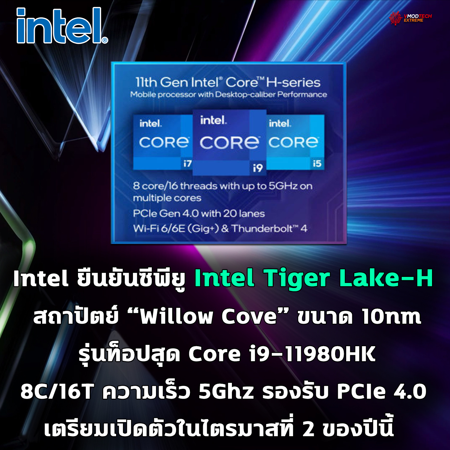 Intel ยืนยันซีพียู Intel Tiger Lake-H เตรียมเปิดตัวในไตรมาสที่ 2 ของปีนี้ 
