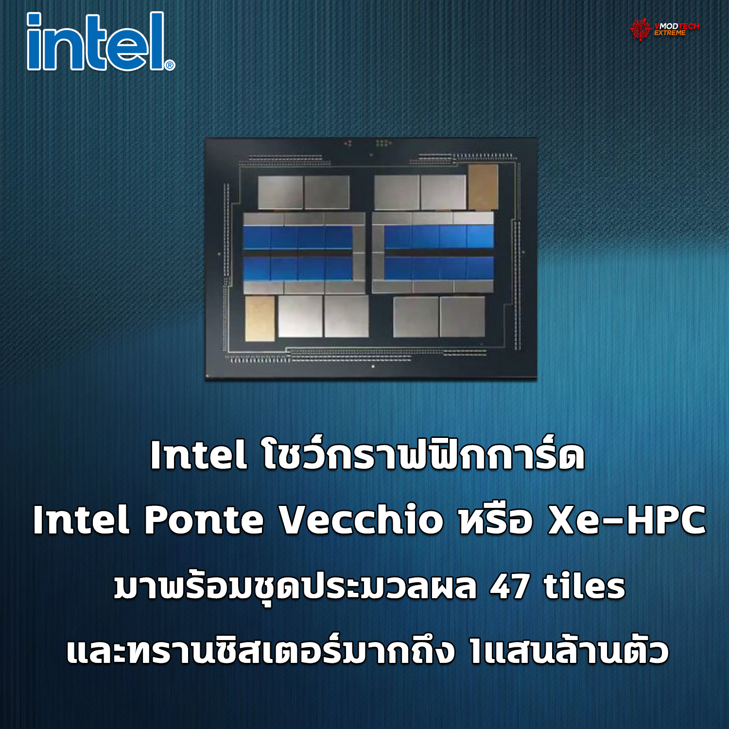 intel ponte vecchio 2021 Intel โชว์กราฟฟิกการ์ด Intel Ponte Vecchio หรือ Xe HPC มาพร้อมชุดประมวลผล 47 tiles และทรานซิสเตอร์มากถึง 1แสนล้านตัว