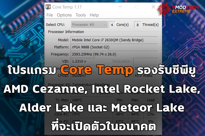 โปรแกรม Core Temp รองรับซีพียู AMD Cezanne, Intel Rocket Lake, Alder Lake และ Meteor Lake ที่จะเปิดตัวในอนาคต